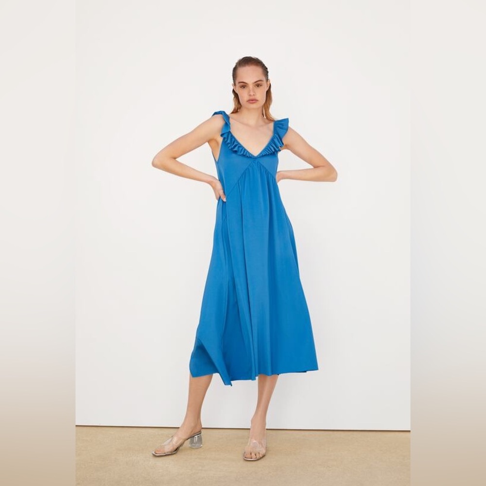 Zara RUFFLED SATIN EFFECT DRESS - Picture 2 of 6